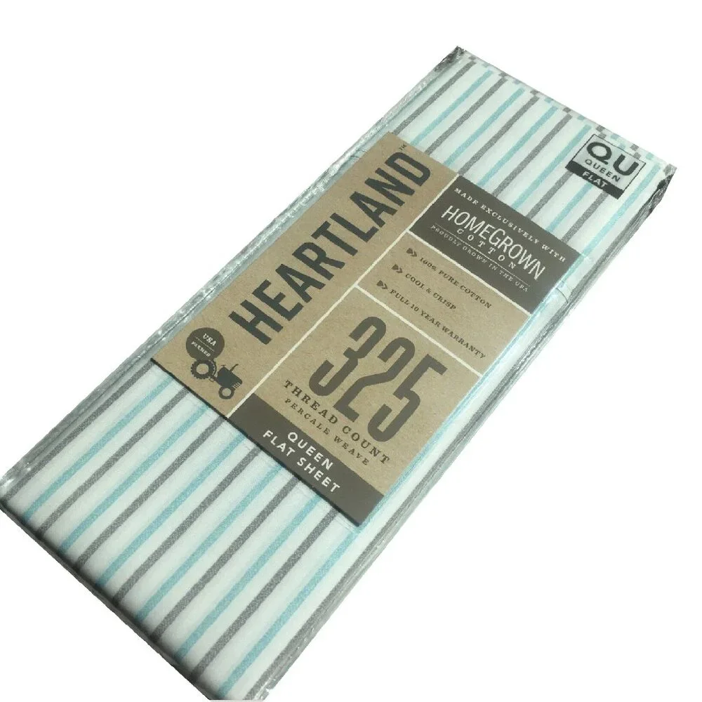 new STRIPE Heartland 325 Thread Count 100% Cotton Percale-Weave QUEEN Sheet Set
